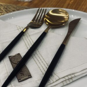 Set Cubiertos X3 Acero Dorados / Negro
