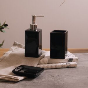 Set Baño Prado Negro  X3 Piezas Ceramica