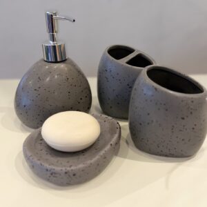 Juego Baño 4 Piezas Deco Ceramica Gris Con Pintitas